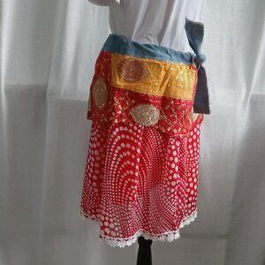 Beautiful handmade skirt, with denim, silk & cotton fabrics, sequins, embroidery